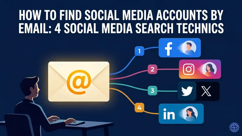 Finding social media accounts by email search illustration